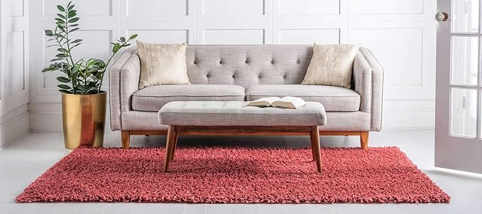 Unique Loom Davos Shag Collection Area Rug - Solid (4' 1" x 6' 1" Rectangle, Poppy)
