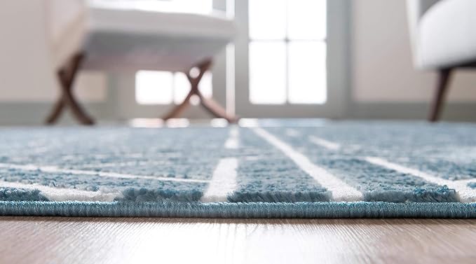 Rugs.com Lattice Trellis Collection Rug – 3' x 5' Blue Low-Pile Rug Perfect for Living Rooms, Large Dining Rooms, Open Floorplans