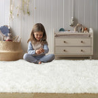 Soft Fluffy Rugs for Bedroom, Cream White Fuzzy Shaggy Oval Bedside Area Rug Set of 2, Non-Slip Cozy Plush Shag Carpet for Kids Room Nursery Dorm Living Room, 2.6 x 5.3 Feet