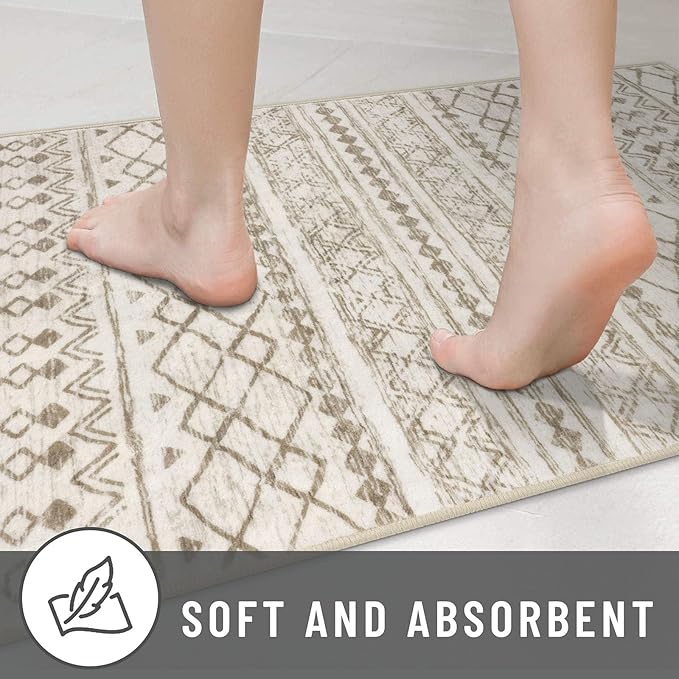 KUTA Long Hallway Runner Rug 2.6x18 Non-Slip Washable, Moroccan Vintage Beige Boho Kitchen Rugs Ultra Soft Distressed Geometric Floor Carpet Runners for Bedroom Laundry Stairway Entryway