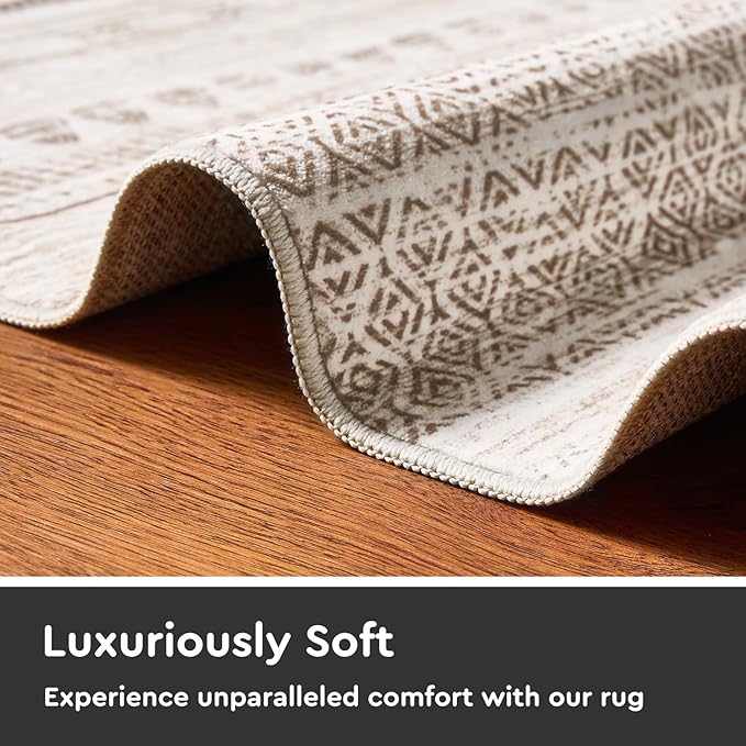 2x10 Runner Rug Machine Washable Non Slip Area Rug Distressed Neutral Moroccan Boho Rug Ultra Soft Floor Runners for Hallways for Entryway Laundry Room Kitchen, Brown