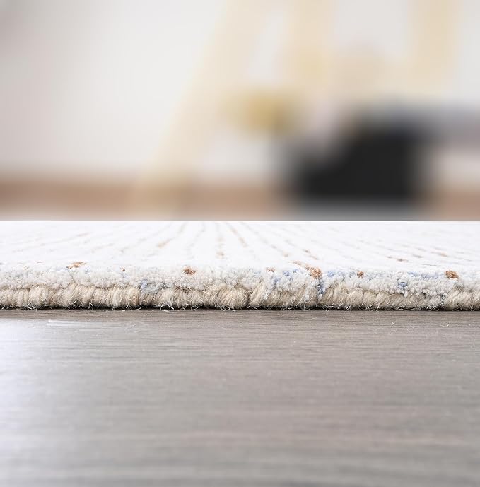 Hand-Tufted 100% Wool Pile Area Rug – Geometric Textured Grid Check Pattern – Thick and Durable Floor Carpet for Bedroom, Living Room, Kids Room, and Dining Area (Light Brown, 6' x 9')