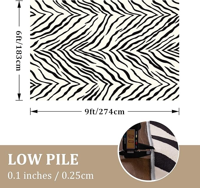 YIHOUSE Tiger Washable Area Rugs 6'x9', Black and Beige Modern Rug for Living Room, Bedroom, Ultra Thin Animal Stripe Print Rug for Girls Boys Nursery, Playroom, Dorm Room
