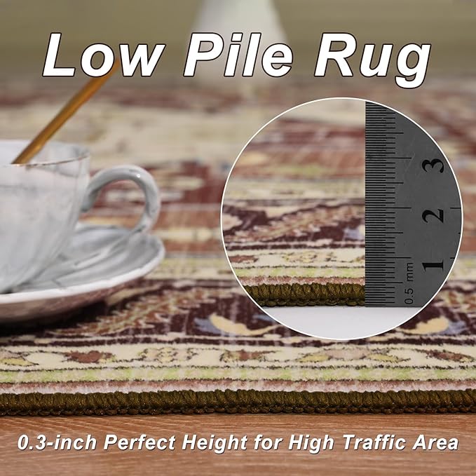 4x6 Mousse Brown Area Rug for Living Room, Machine Washable Rugs with Non-Slip Backing for Bedroom, Vintage Medallion Carpet Kitchen Laundry Kids Room Decor