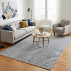 Hand-Tufted 100% Wool Pile Area Rug – Geometric Textured Grid Check Pattern – Thick and Durable Floor Carpet for Bedroom, Living Room, Kids Room, and Dining Area (Charcoal Gray, 7' x 9')