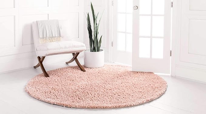 Unique Loom Davos Shag Collection Area Rug - Solid (6' 7" Round, Dusty Rose)