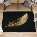 Golden Feathers Rugs for Bedroom - 5x6 Area Rug - Black Gold Feathers Rugs for Living Room, Modern Minimalist Art Rug, Washable Home Decor Carpet