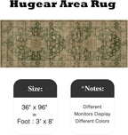 HUGEAR 3x10 Runner Rug Hallway Machine Washable Retro Green Vintage Floral Low Pile Carpet Distressed Long Throw Rug Bedroom Office Bathroom Kitchen Laundry Non Slip Soft Lightweight