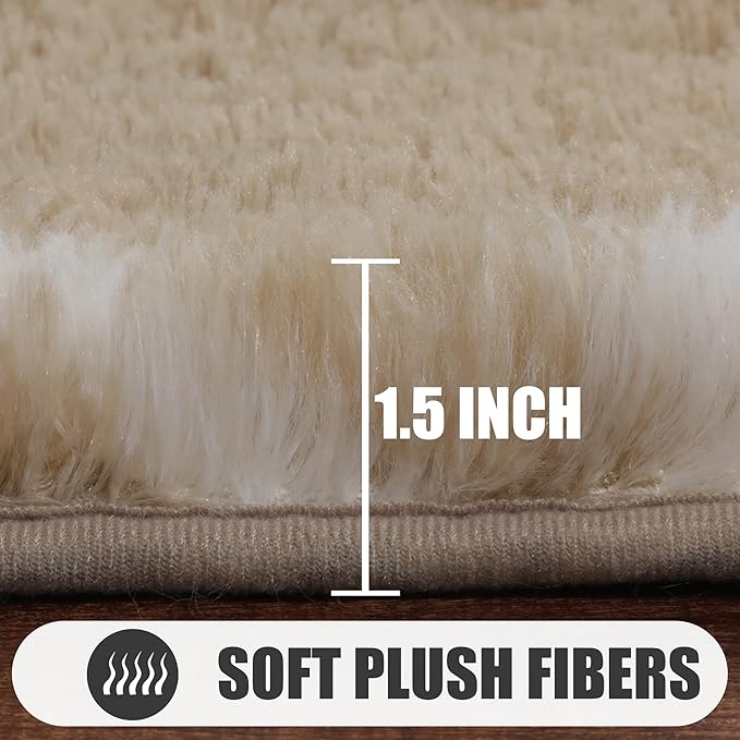 ONASAR Large Area Rugs for Living Room, Fluffy 7x10 Beige and White Thick Floor Rug for Bedroom Home Decor Aesthetic, Soft Fuzzy Shaggy Plush Geometric Carpet for Kids Teen Dorm Classroom Office