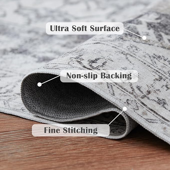 jinchan Kelda Area Rug 2x3 Entryway Rug Washable Doormat Vintage Retro Indoor Distressed Door Mat Accent Gray Floor Cover Lightweight Non Slip Low Pile Carpet for Bathroom Living Room Bedroom Grey