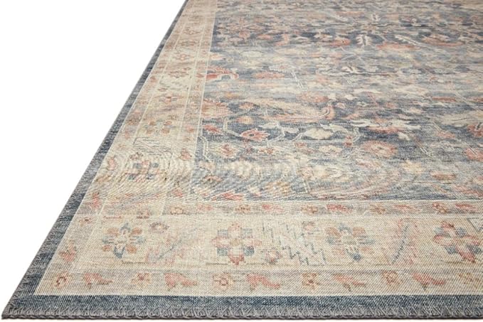 Loloi Hathaway Collection HTH-02 Denim/Multi 7'-6" x 9'-6", .25" Thick Area Rug, Soft, Durable, Printed, Modern, Low Pile, Non-Shedding, Easy Clean, Living Room Rug