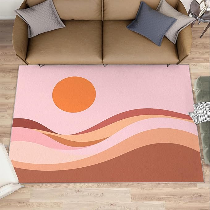 Boho Sun Runner Rugs 2x4ft, Minimalist Sunburst Small Entryway Mats, Abstraction Deco Laundry Room Rug Non Slip Durable Throw Rugs for Front Door Bedroom Bedside