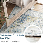 jinchan Kelda Area Rug 6x9 Washable Living Room Rug Vintage Indoor Large Floor Cover Distressed Lightweight Non-Slip Low Pile Thin Mat Accent Stain Resistant Carpet for Bedroom Office Light Blue