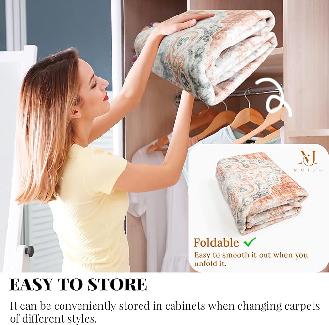 MUJOO Hallway Runner Rug 2'x8' Long Rug Runners Boho Machine Washable Non Slip Carpet for Entryway Kitchen Bathroom Bedside Retro Soft Low-Pile Blossom Orange