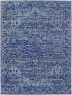 ReaLife Rugs Machine Washable Area Rug - Living Room Bedroom Bathroom Kitchen Entryway Office - Padded Low Pile Stain Resistant Premium - Boho Vintage Traditional - Lyle - Blue 4' x 6'