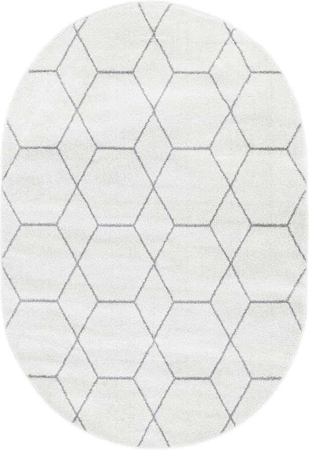 Unique Loom Trellis Frieze Collection Area Rug - Geometric (4' x 6' Oval, Ivory/ Gray)