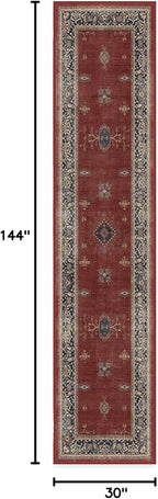 RUGGABLE Washable Vintage Runner Rug – Verena Amber Red 2.5x12, Stain-Resistant, Non-Slip Hallway Runner – Machine Washable Rug for Hallway, Entryway, Living Room & Kitchen–with Standard Pad