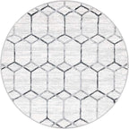Rugs.com Lattice Trellis Collection Rug – 3 Ft Round White Low-Pile Rug Perfect for Kitchens, Dining Rooms