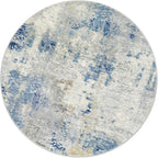 Lahome Modern Abstract Round Rug 3Ft, Blue Washable 3x3 Circle Rugs for Kitchen Entryway Soft Small Bedroom Mat Non Slip, Contemporary Indoor Floor Throw Carpet for Nursery Home Office