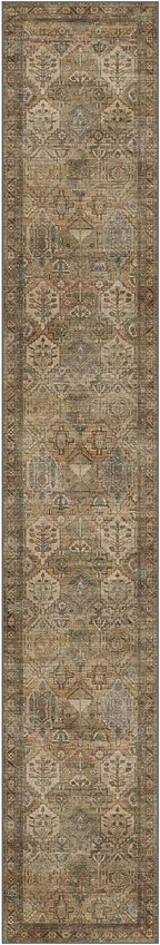 Bavni Runner Rug 2x12 Kitchen Rugs for Hallways Entryway, Washable Vintage Print Carpet, Ultra-Thin Chenille Low Pile Lightweight Rug with Non Slip Backing, Warm Taupe