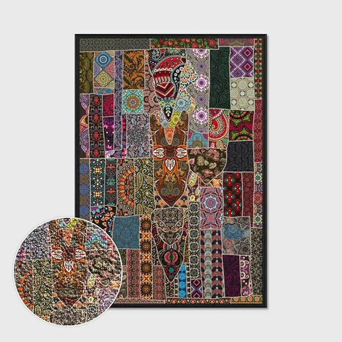 Vintage Boho Area Rugs Multicolor Ethnic Style Geometric Splicing Carpets Bedroom Living Room Kitchen Floor Mats Indoor Outdoor Non-Shedding Runner Rug Home Décor Carpet 3' X 3'