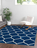 Rugs.com Lattice Frieze Collection Rug – 5' Square Navy Blue Medium Rug Perfect for Living Rooms, Kitchens, Entryways