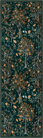Morebes Boho Floral Rug Runners for Hallways Non Slip, Flower 2x8 Kitchen Runner Rug Washable, Soft Botanical Indoor Carpet Floor Runner for Entrance Bedroom Bedside, Dark Green