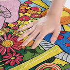 Kawaii Mushroom Bathroom Rugs Boho Sun Bath Mat Hippie Groovy Floral Non Slip Bath Rugs 60s 70s Retro Vintage Theme Fluffy Plush Rugs 16x24 Chic Daisy Flower Shower Carpet Geometric Striped Decor