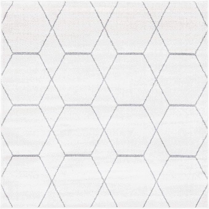 Unique Loom Trellis Frieze Collection Area Rug - Geometric (4' 1" Square, Ivory/ Gray)