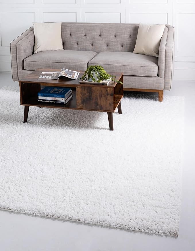 Unique Loom Davos Shag Collection Area Rug - Solid (3' 3" Square, White/ Ivory)