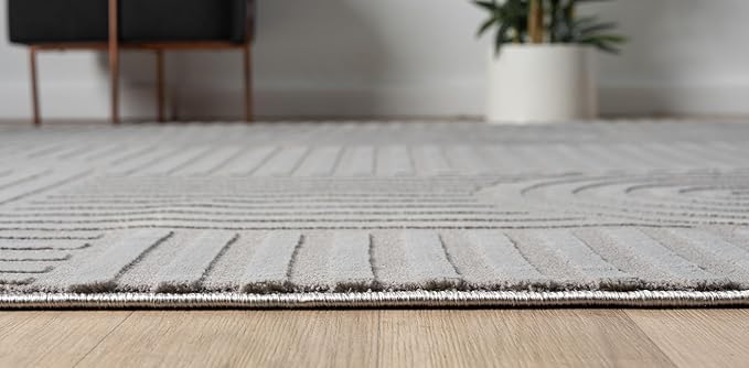 Annabel Modern Geometric Area Rug for Living Room, 6x9 Contemporary Arched and Linear Gray Rug, High-Low Pile Stain Resistant Carpet for Bedroom, Dining Room or Kitchen (6' x 9', Gray)