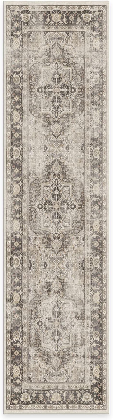 RUGGABLE Washable Vintage Runner Rug – Kamran Hazel 2.5x10, Stain-Resistant, Non-Slip Hallway Runner – Machine Washable Rug for Hallway, Entryway, Living Room & Kitchen–with Cushioned Pad
