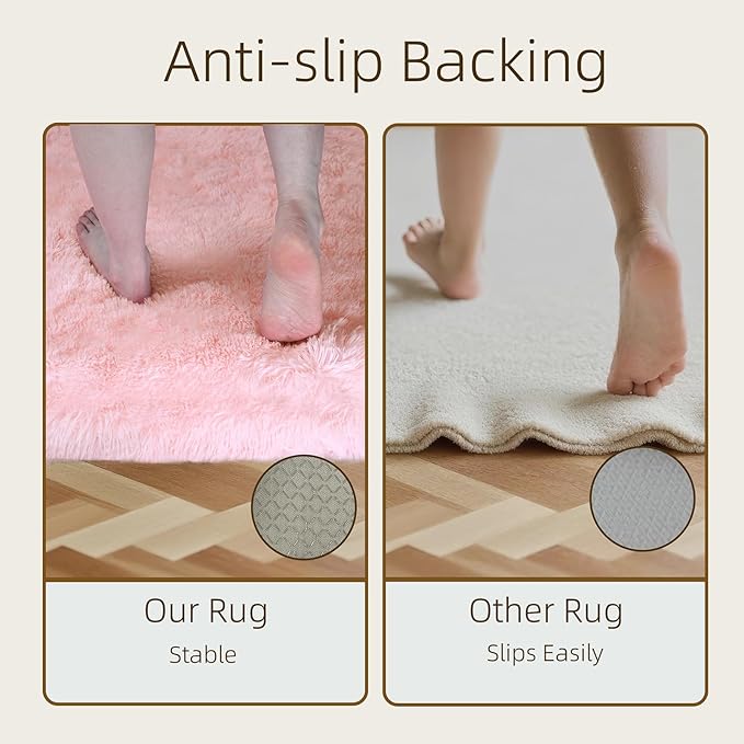 6x9 Solid Fluffy Pink Area Rug – Washable, Durable, Large Bedroom Rug, Non-Slip High Pile Shag Rugs for Living Room, Kids Room, Sofa Coffee Table, Nursery Rooms, Soft Indoor Floor Carpet