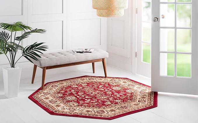 Unique Loom Sialk Hill Collection Area Rug - Washington (7' 11" Octagon Burgundy/Cream)