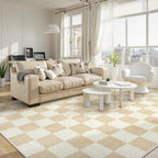 LIVEBOX 8x10 Area Rugs for Living Room, Checkered Non-Slip Washable Rugs, Farmhouse Neutral Classic Geometric Pattern Large Boys Area Rug for Bedroom, Carpet for Dining Room Office(Ivory,8'x10')