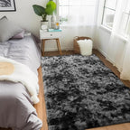 Zentavio Black and Grey Area Rugs for Living Room Men Room Carpet 4x6 Bedroom Fluffy Furry Shag Aesthetic Plush High Pile Floor Rug for Kids Room Dorm Home Decor Gray