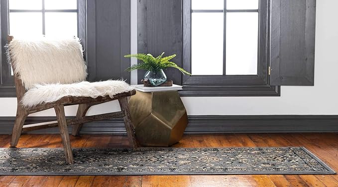 Unique Loom Sialk Hill Collection Area Rug - Washington (2' 11" x 16' 5" Runner Gray/Black)