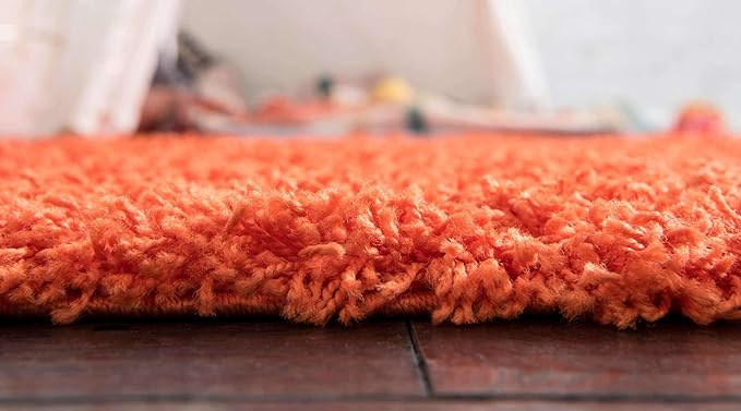 Unique Loom Solid Shag Collection Area Rug (2' 6" x 13' 1" Runner, Tiger Orange)