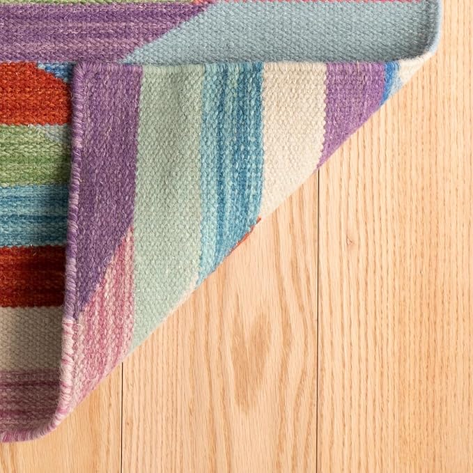 Dash and Albert Hotline Wool Area Rug - 2' x 3' Multicolor Geometric Multi Handwoven Accent Rug - Durable, Low Pile - Premium Luxury Hotel Quality Soft Breathable Hypoallergenic Machine Washable