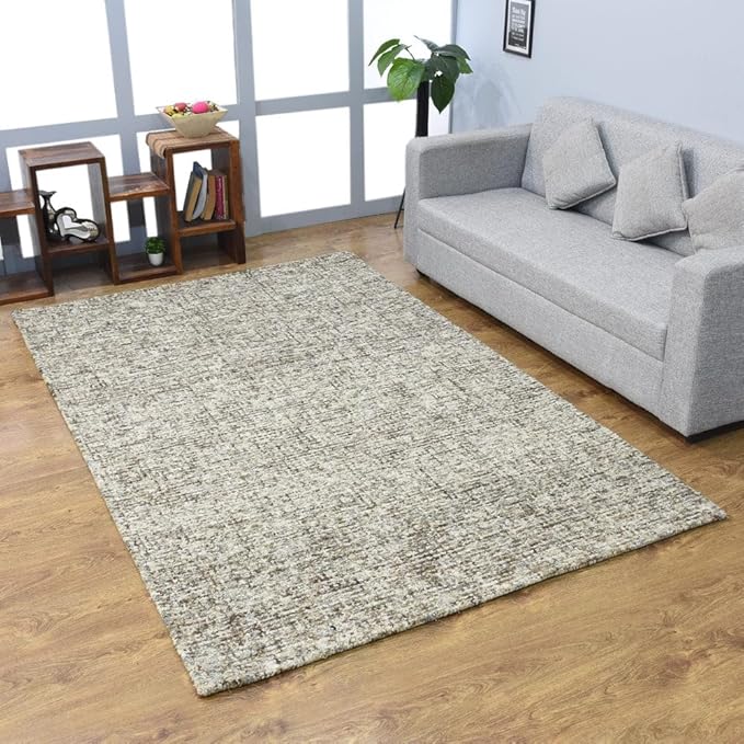 Hand Tufted Wool ECO-Friendly Area Rugs - 8'x10', Rectangle Shape, Dark Brown & Beige, Solid Plain Design, High Pile Handmade Area Rugs for Living Room, Bed Room (KWC111)