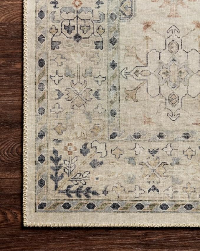 Loloi II Hathaway Collection HTH-05 Steel/Ivory 7'-6" x 9'-6" , .25" Thick, Runner Rug, Soft, Durable, Printed, Modern, Low Pile, Non-Shedding, Easy Clean, Living Room Rug