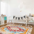 Bohemian Pattern Rectangular Area Rugs for Living Room Bedroom 4 x 6 ft Red & Orange Abstract Non-Shedding Soft Low Pile Rug Non Slip Washable Rug for Nursery Entryway Playroom