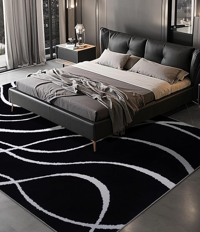 YIHOUSE Black Modern Area Rug 5x7,Abstract Rugs for Bedroom,Black and White Geometric Rug,Minimalist Striped Rug,Dark Washable Area Rugs 5x7 Non Slip Throw Rugs for Bedroom，Office