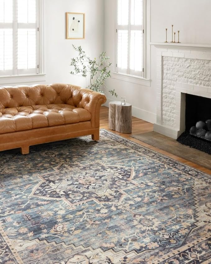 Loloi Hathaway Collection HTH-01 Navy/Multi 2'-3" x 3'-9", .25" Thick Accent Rug, Soft, Durable, Printed, Modern, Low Pile, Non-Shedding, Easy Clean, Living Room Rug