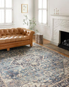 Loloi Hathaway Collection HTH-01 Navy/Multi 7'-6" x 9'-6", .25" Thick Area Rug, Soft, Durable, Printed, Modern, Low Pile, Non-Shedding, Easy Clean, Living Room Rug