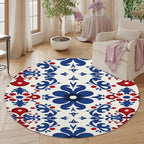 Vintage Blue Flowers Washable Round Rugs Oriental Tribal Floral Circle Rugs for Living Room Entryway Round Area Rug Soft Non Slip Nursery Carpet for Bedroom Dining Coffee Table 3ft