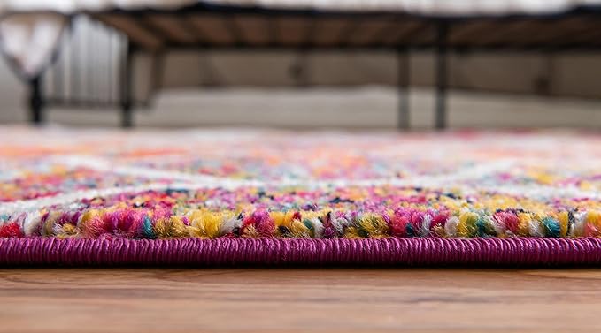 Rugs.com Lattice Frieze Collection Rug – 5' Round Multi Medium Rug Perfect for Kitchens, Dining Rooms