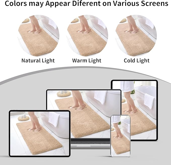Beige Bathroom Rug 20x32 Non Slip Fluffy Bath Mat for Bathroom Floor Washable Plush Luxury Bath Rug for Tub Soft Shaggy Absorbent Shower Sink Mat
