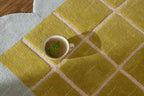 Checkered Wool Area Rug with Scalloped Border, Chartreuse Green & Cream Grid, Hand-Tufted, Soft Cut Pile, Modern Cottagecore Living Room, Bedroom & Nursery Carpet - 9x12 Ft