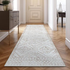 jinchan Hallway Runner Rug 3x8 - Moroccan Kitchen Machine Washable Runner Rug Modern Geometric Soft Faux Wool Ultra-Thin Low-Pile Non-Slip Carpet for Laundry Room Bedroom Farmhouse (3x8ft, Taupe)